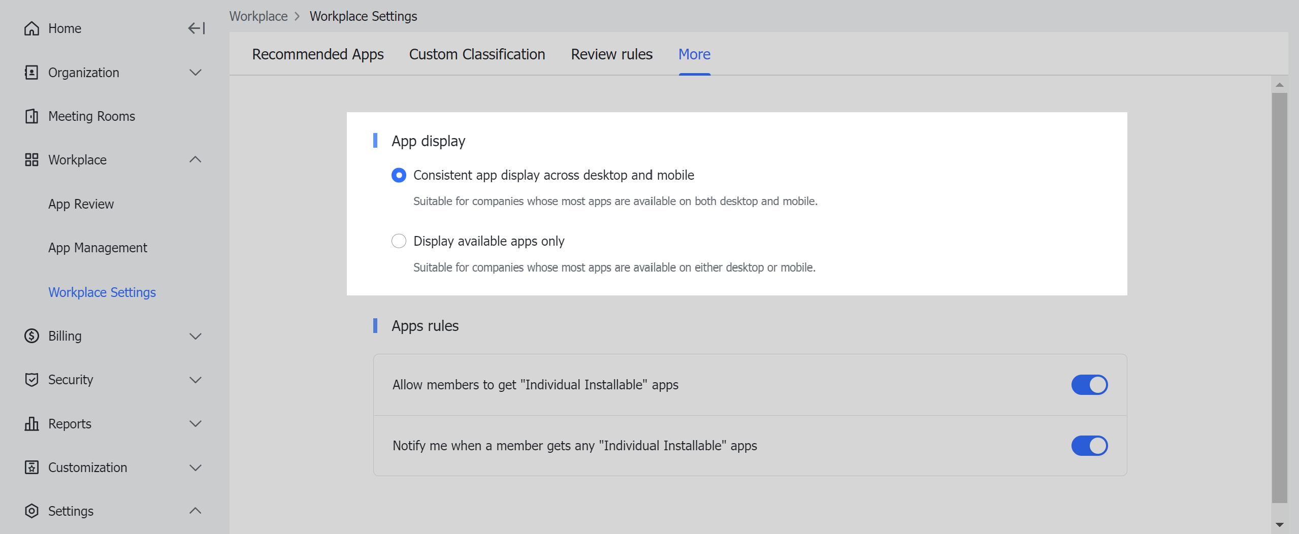 Admin | Set how apps are displayed in Workplace