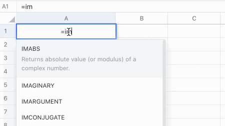 IMSUB function for Sheets