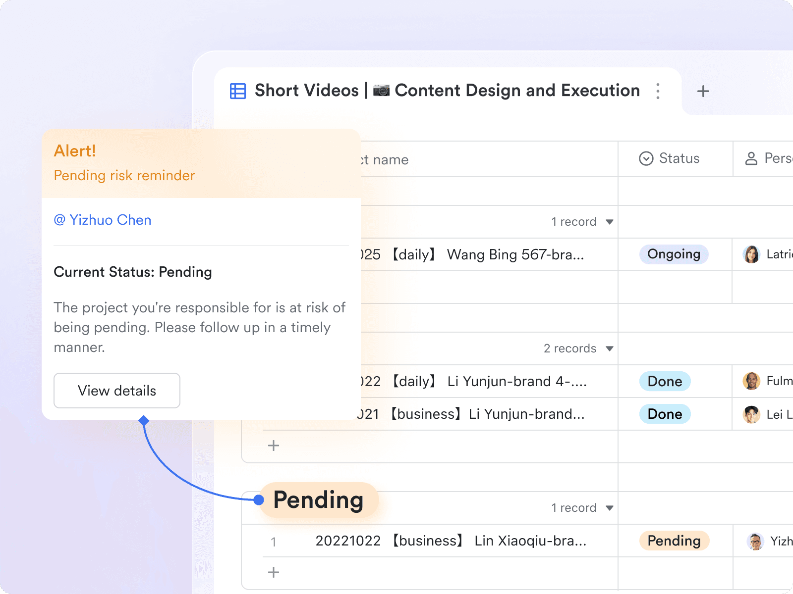 Automated notification of task around deadline on Lark