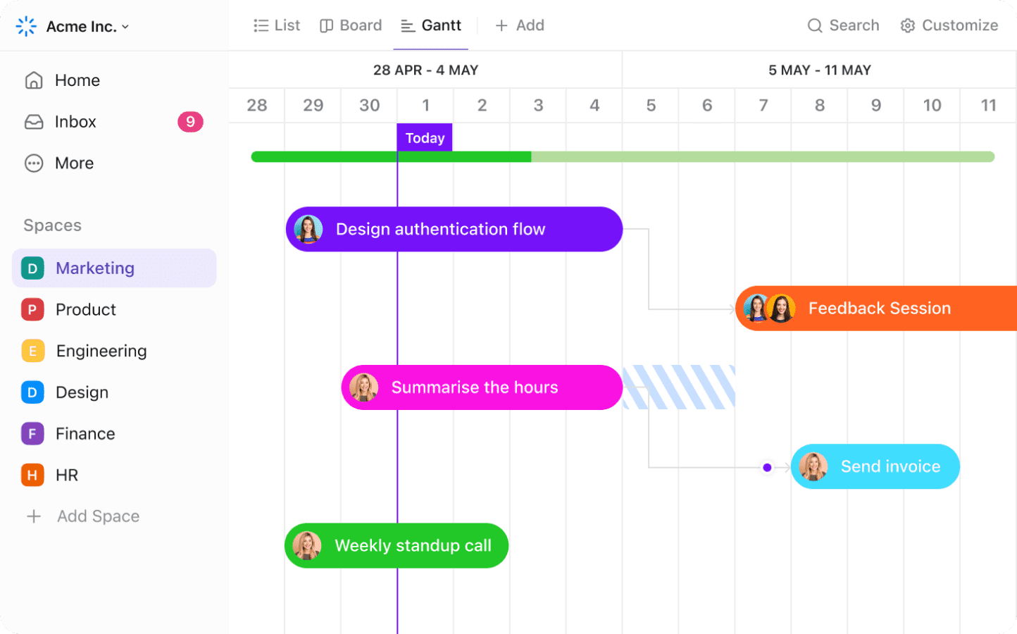 Gantt chart view in ClickUp