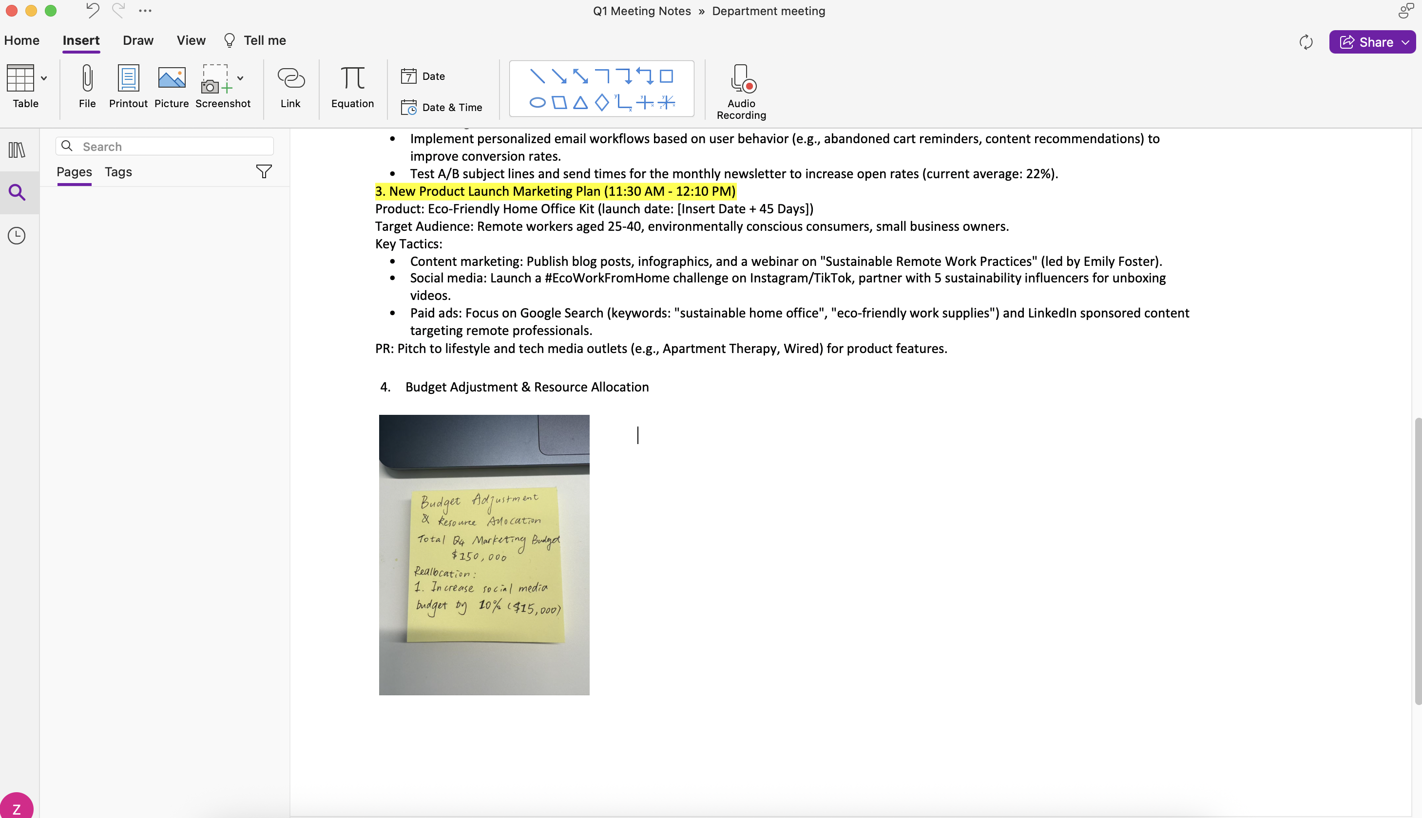 Combine handwritten notes and digital artifacts
