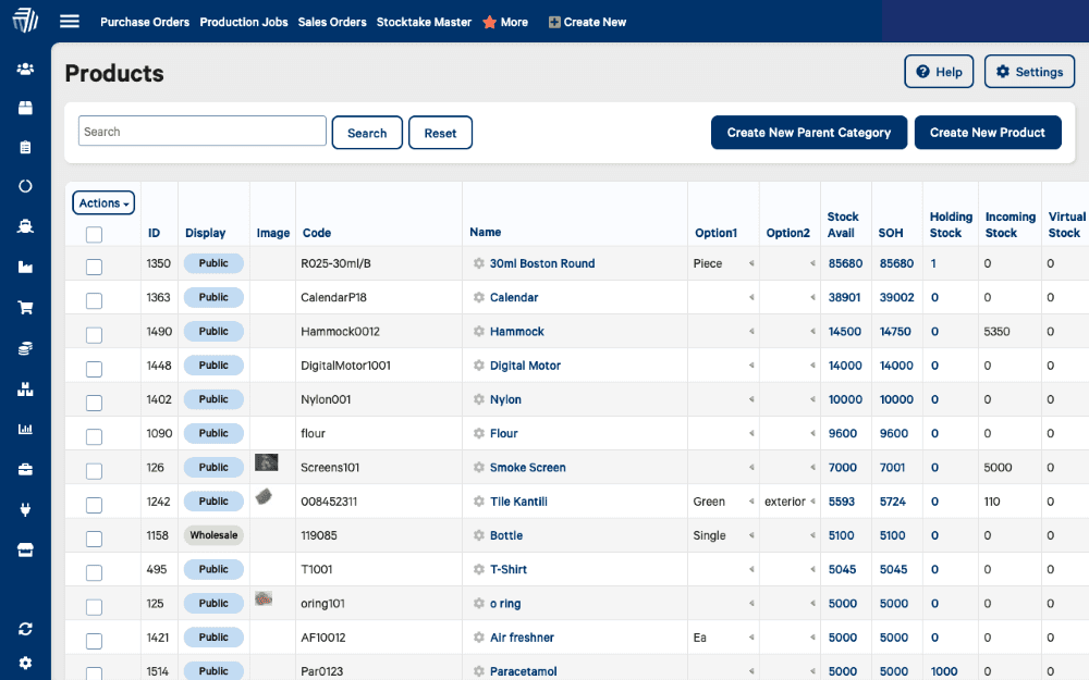 Cin7 interface displaying product inventory