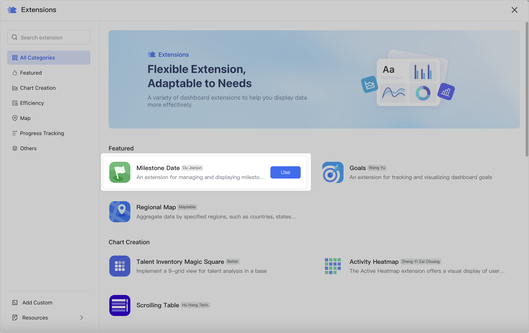 Use extensions in Base dashboards
