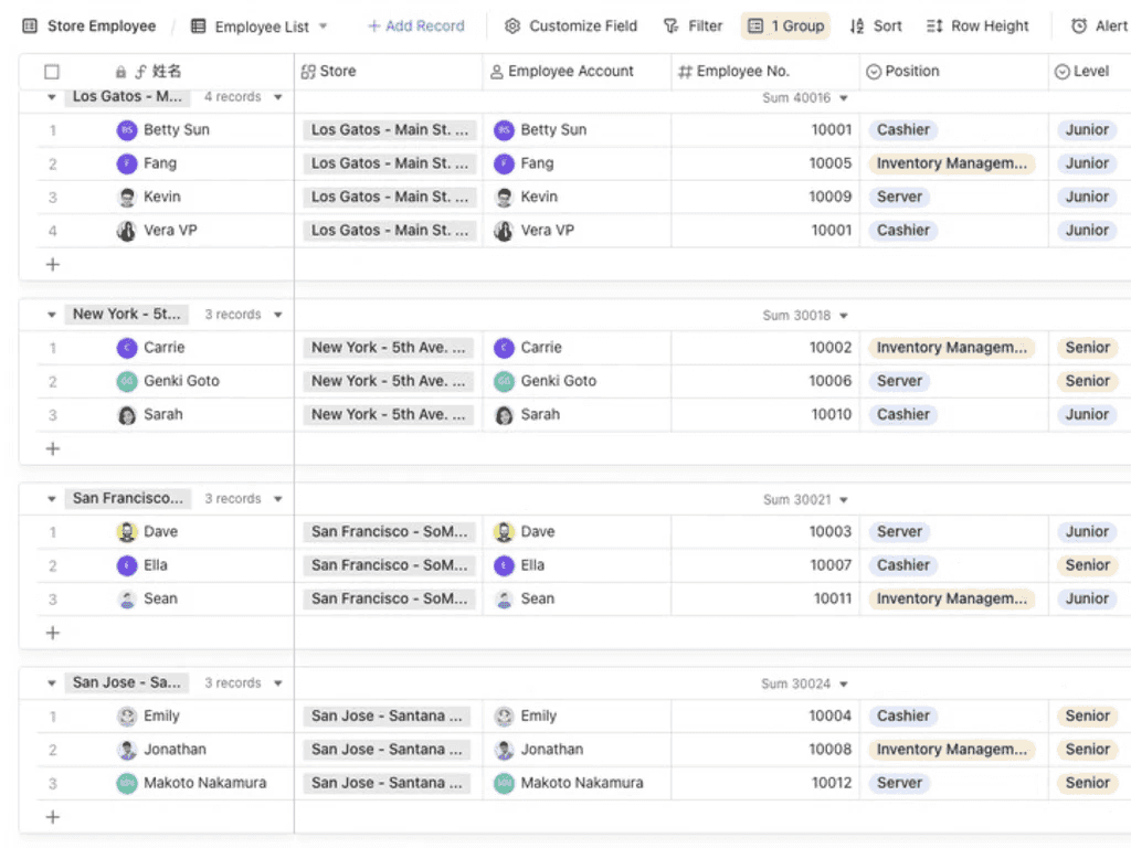 Lark store inventory and revenue tracking template