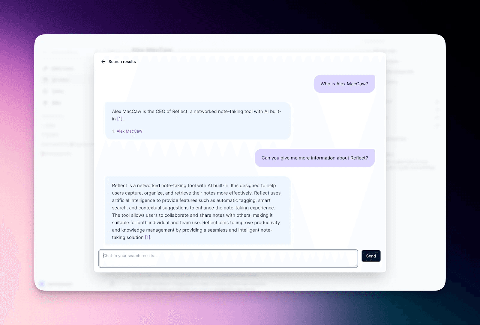 Reflect enables users to search through their notes via chat&nbsp;