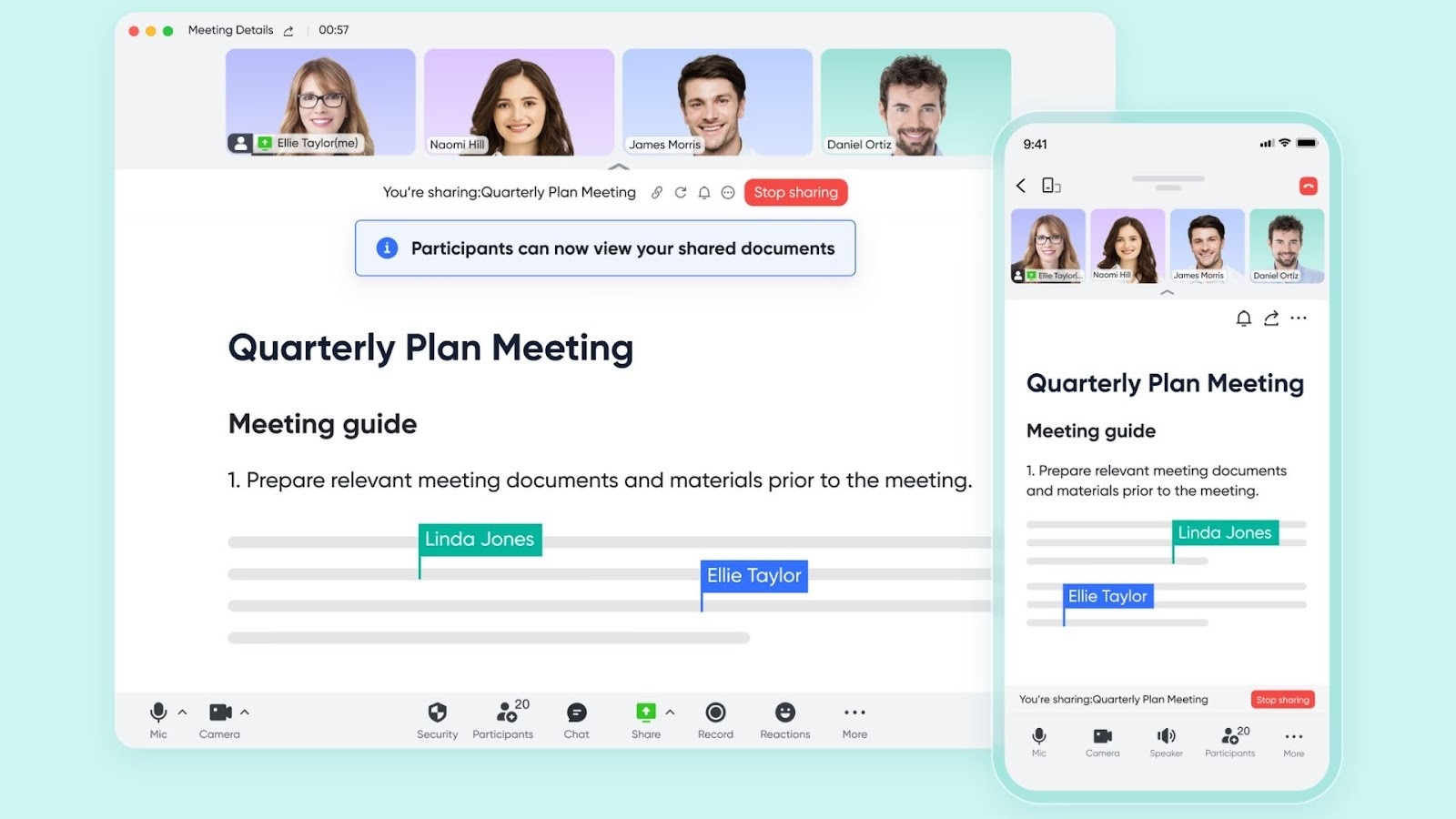 A team's unified collaboration in a Lark video meeting