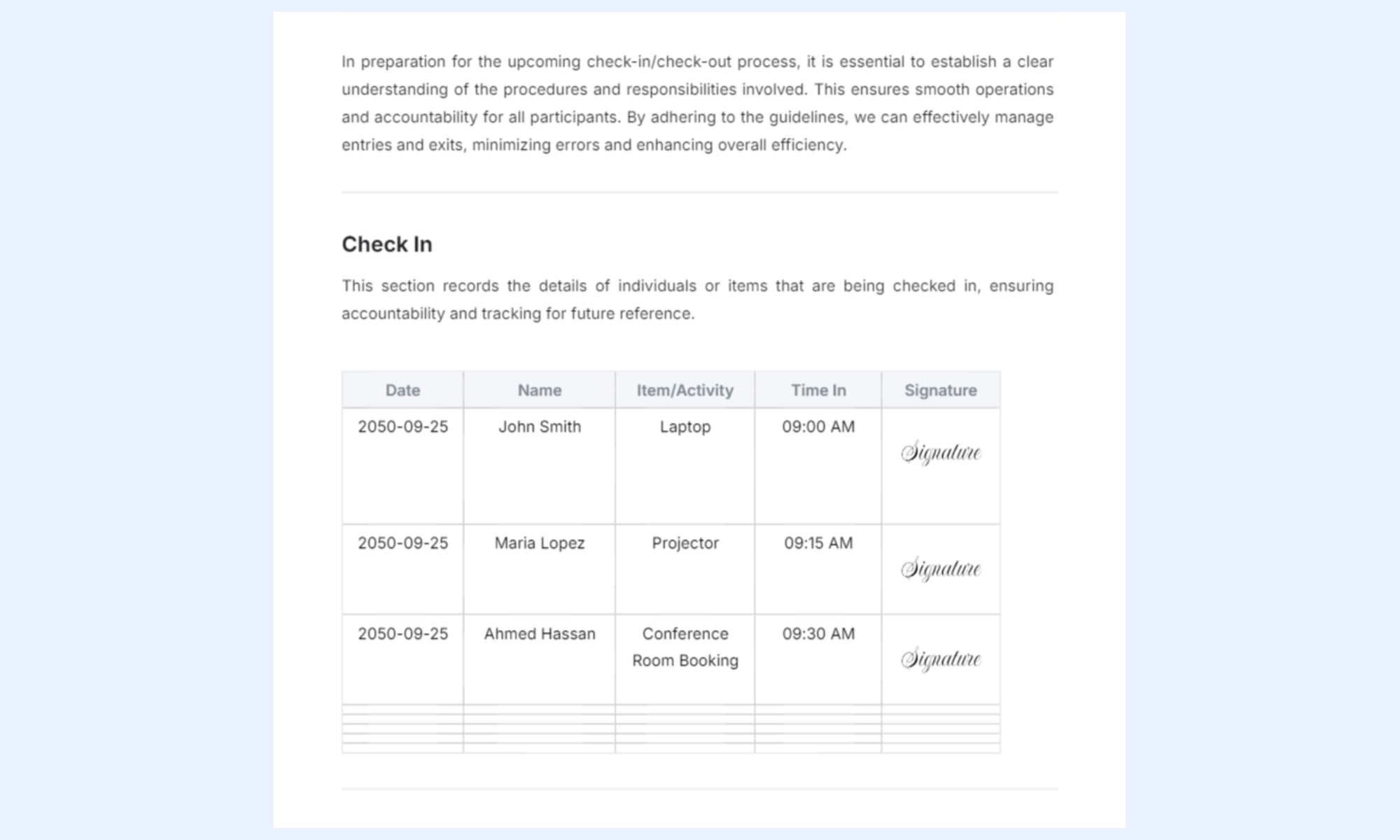 Track the borrowed items using this template