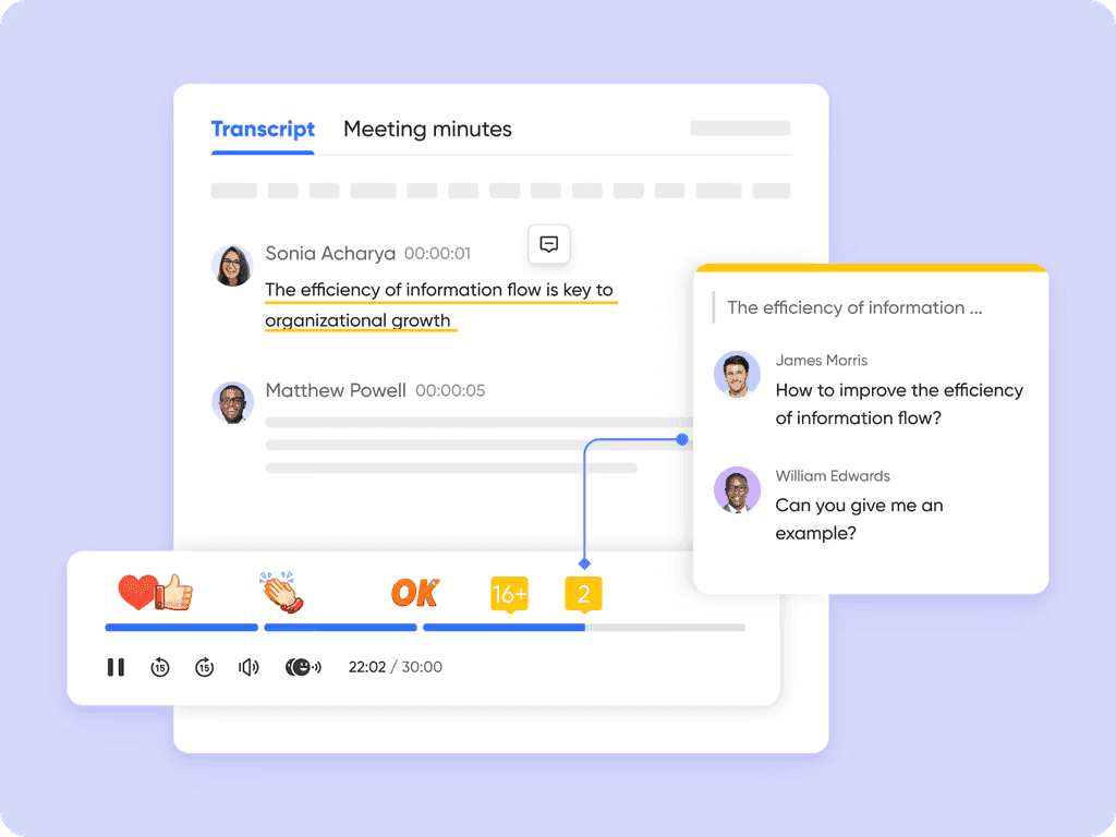 Lark’s Minutes generates a transcript that is fully interactive