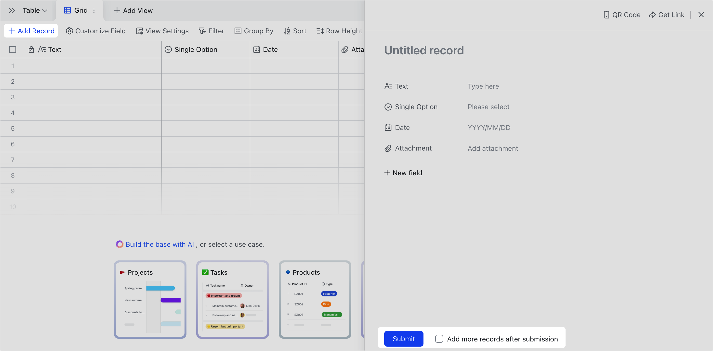 Add new records in Base