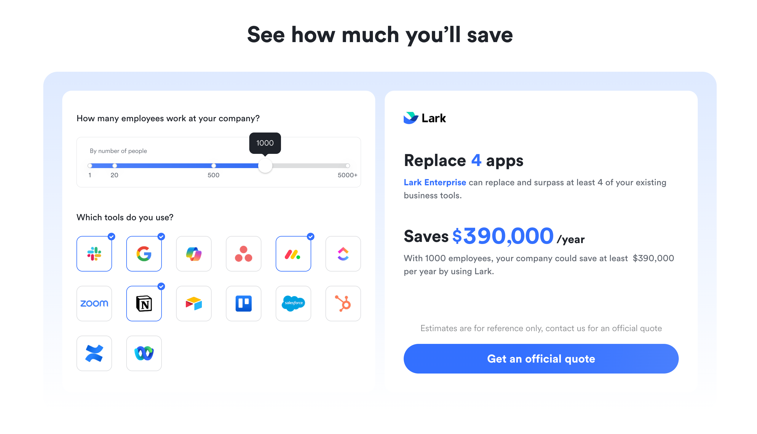 An image showing a pricing calculator