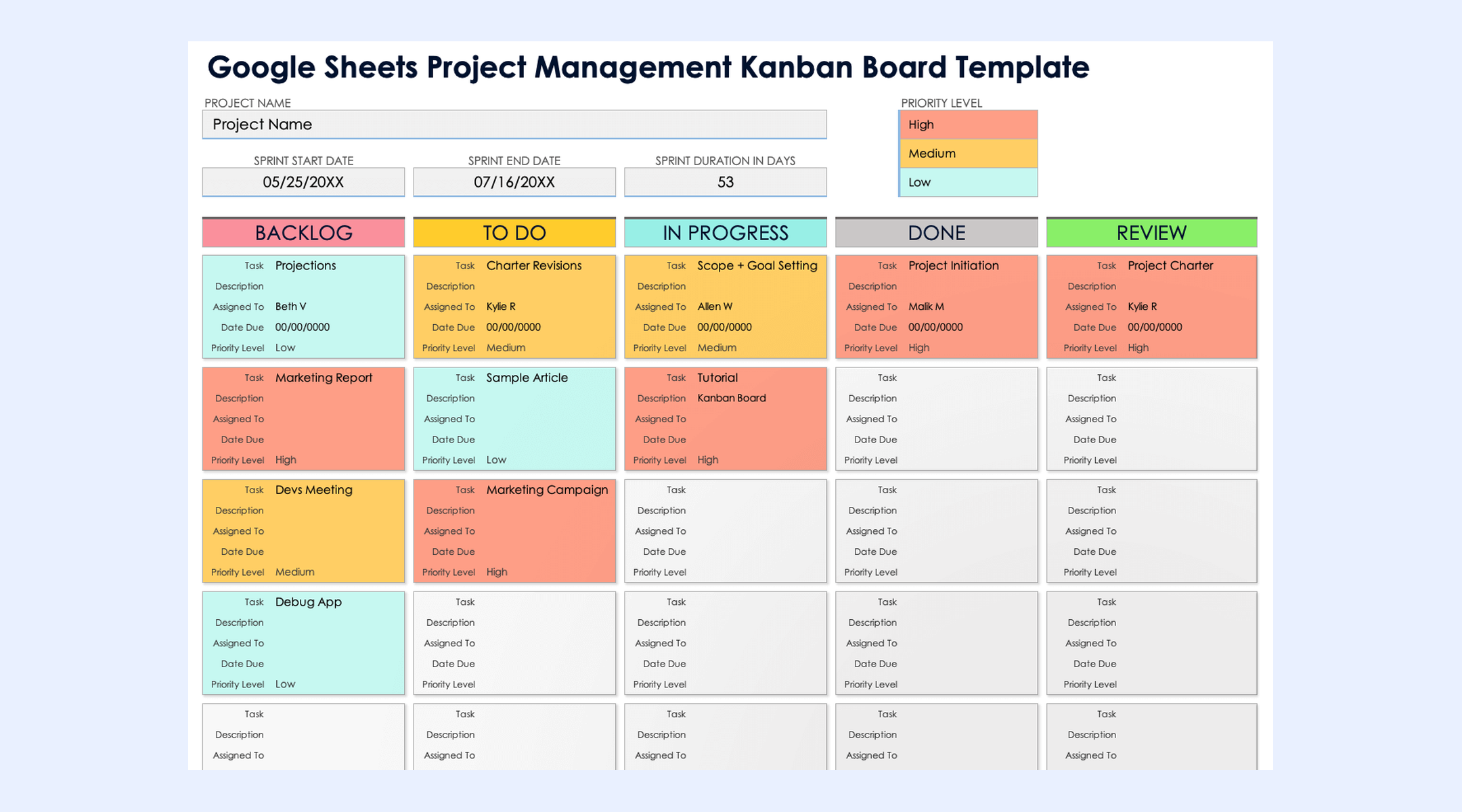 Google Sheets Kanban board template