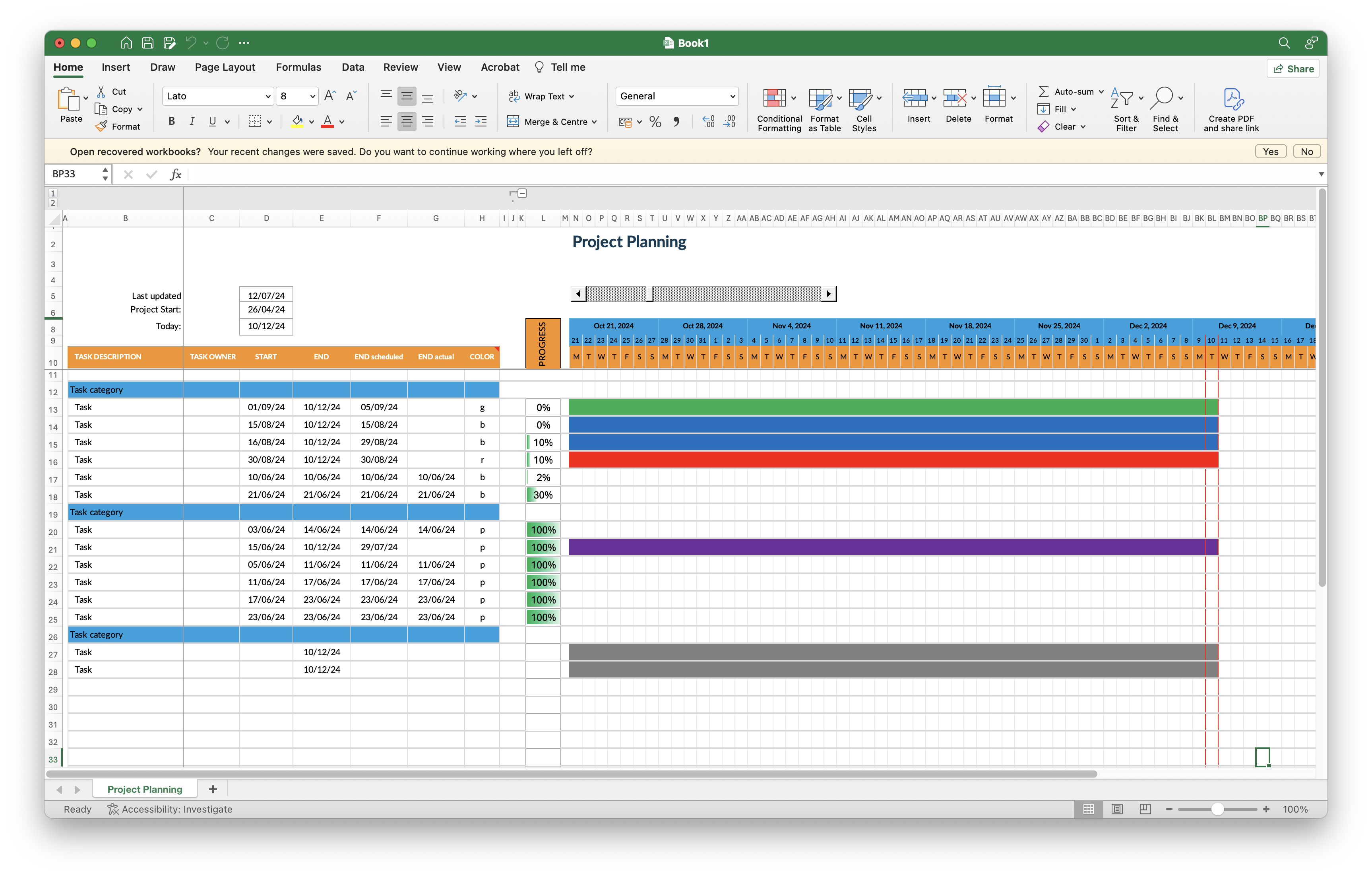Excel project plan template