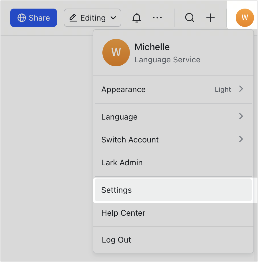 Modify preference settings in Lark Docs
