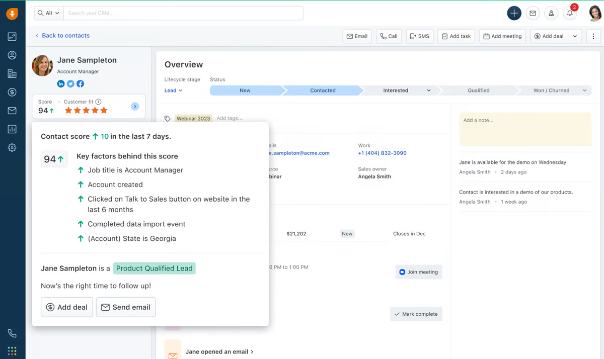The interface of Freshsales