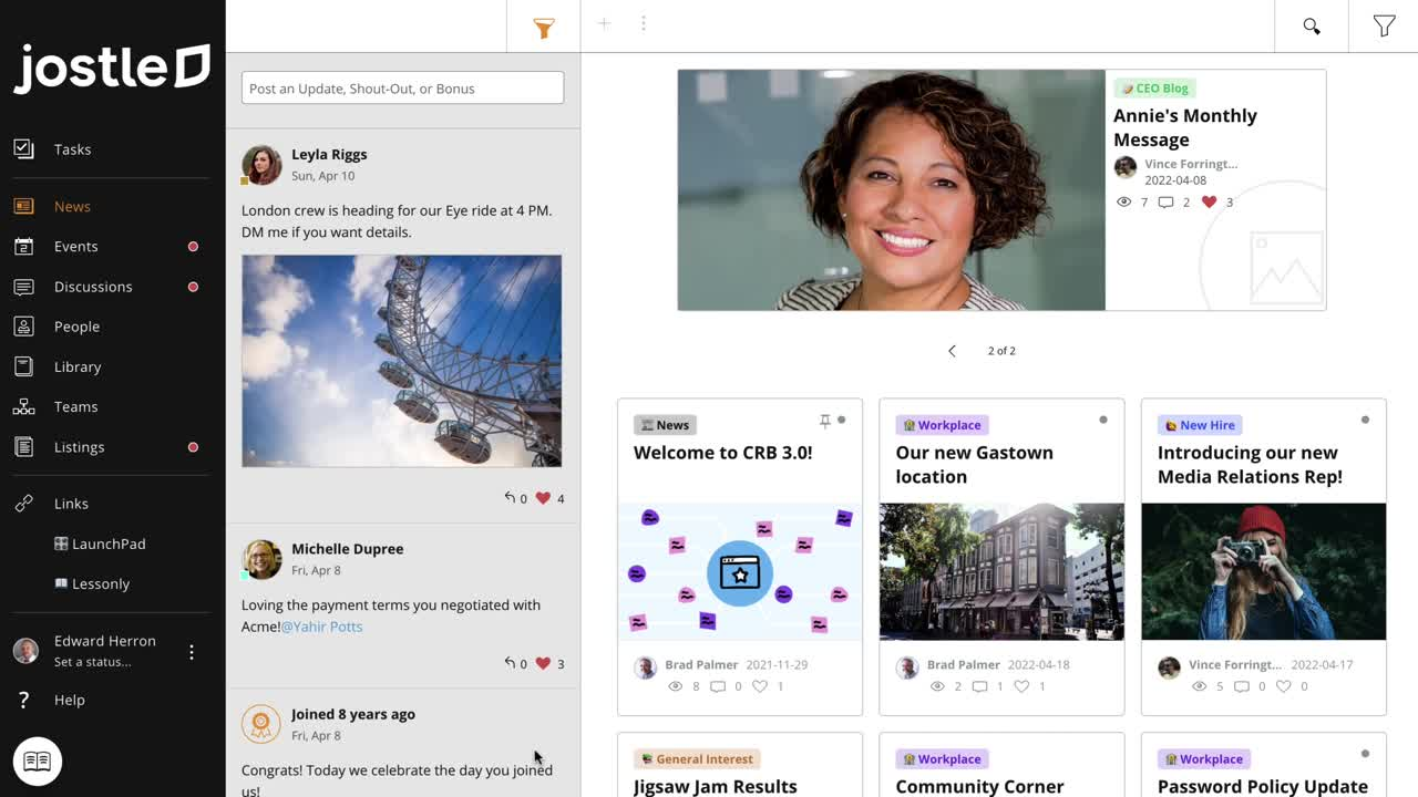 Jostle improves internal communication by connecting employees