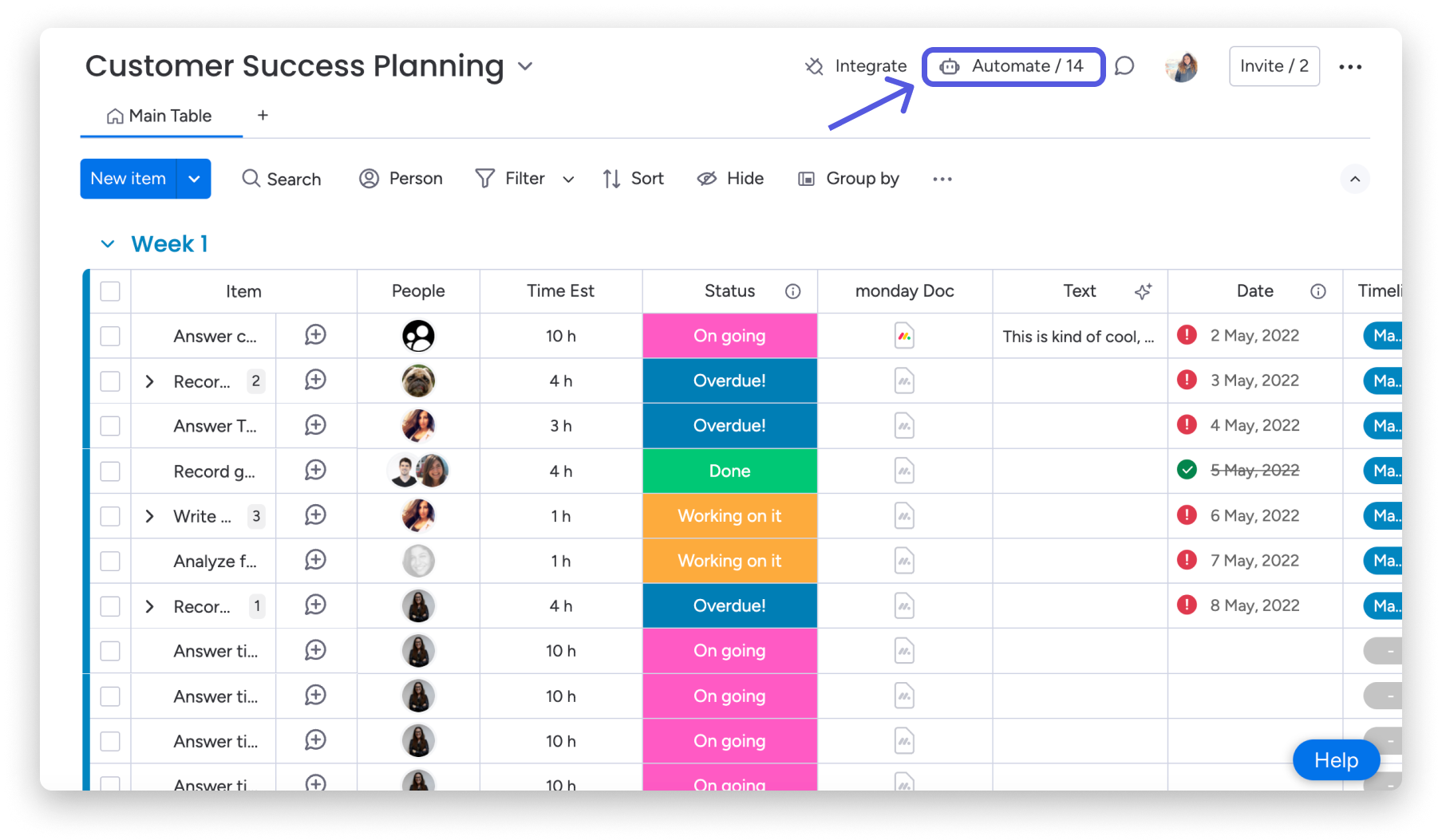 Monday.com supports custom automation