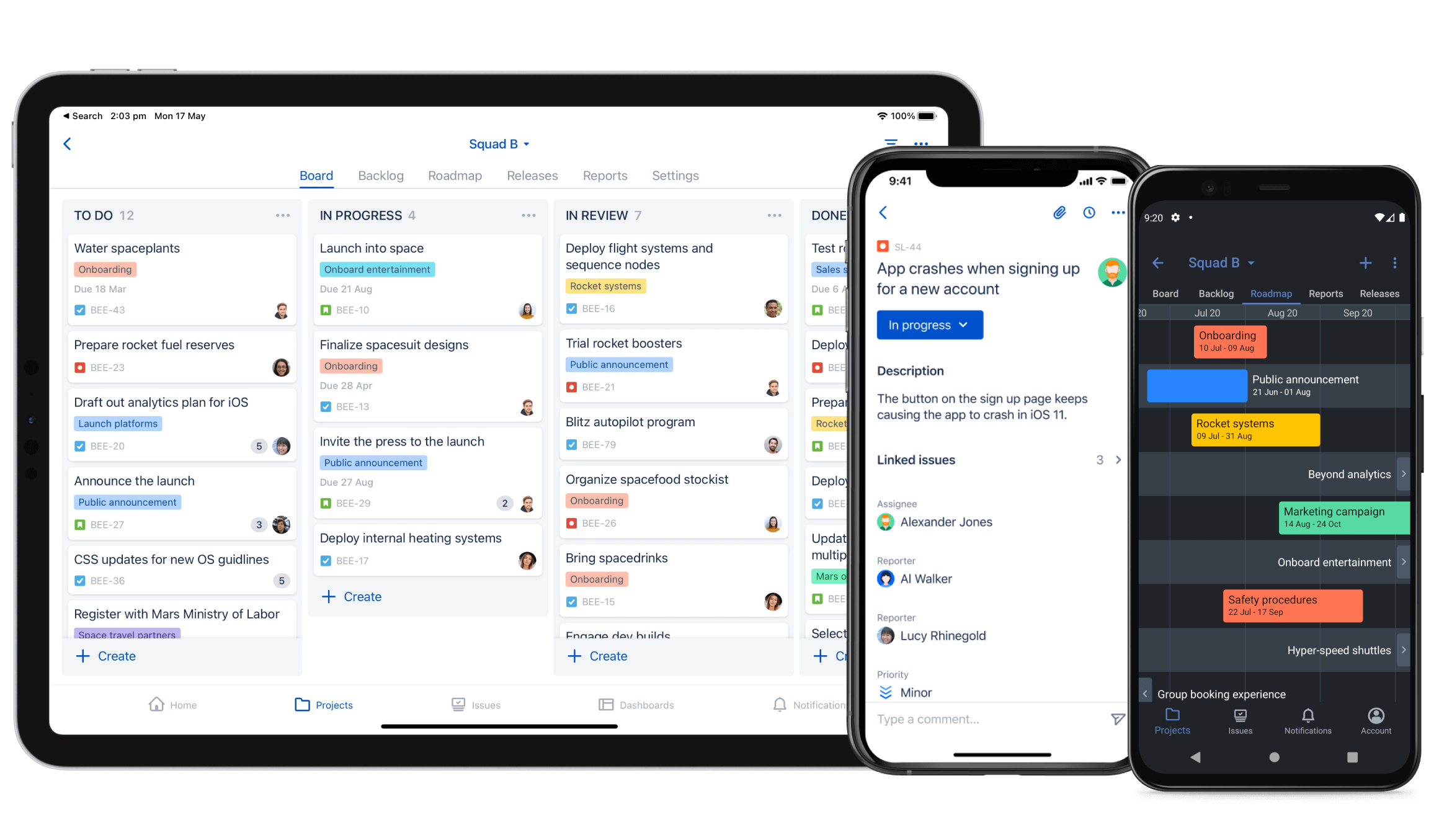 Jira provides a mobile app for iOS and Android devices
