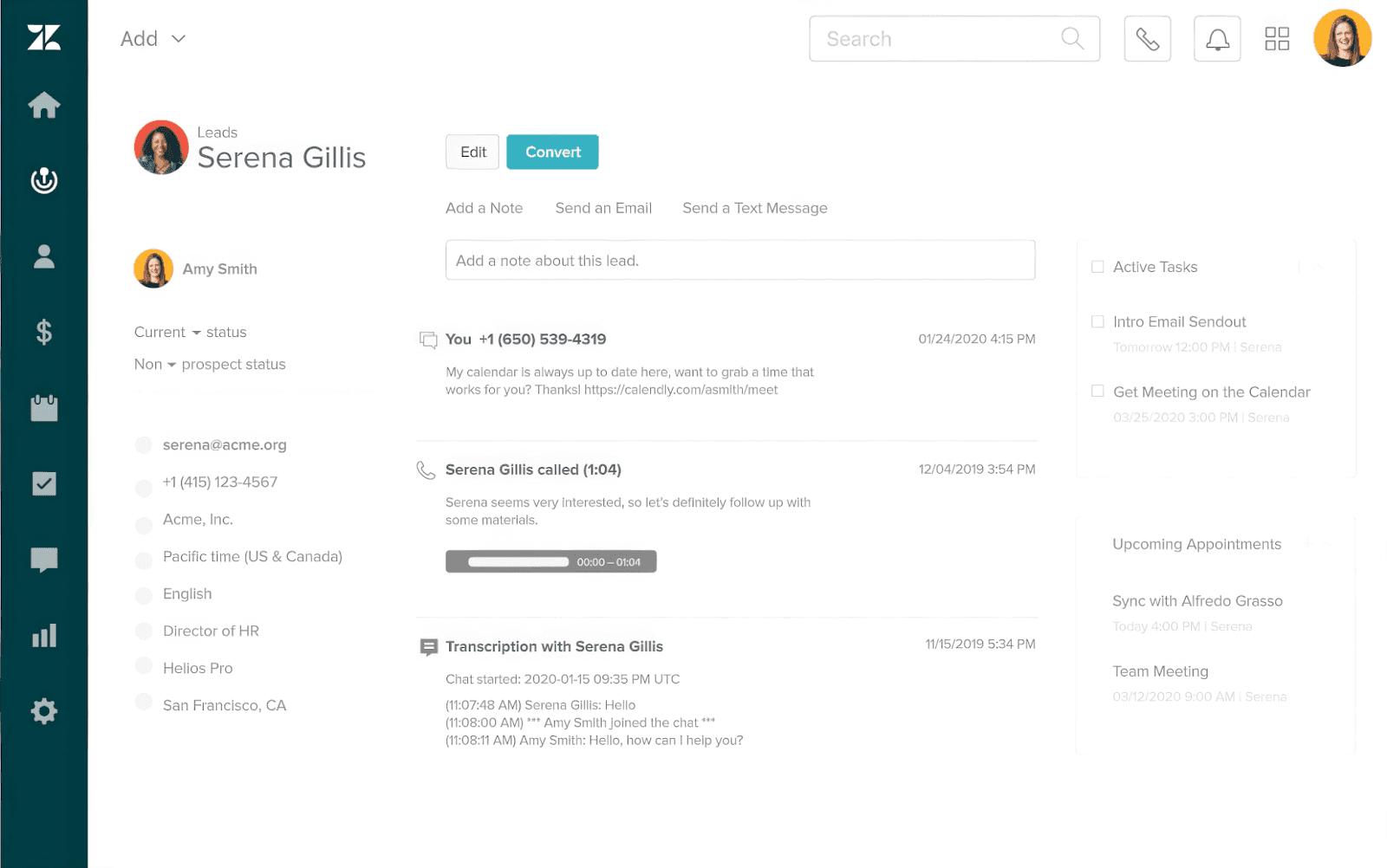 Zendesk Sell's simple sales lead tracking interface