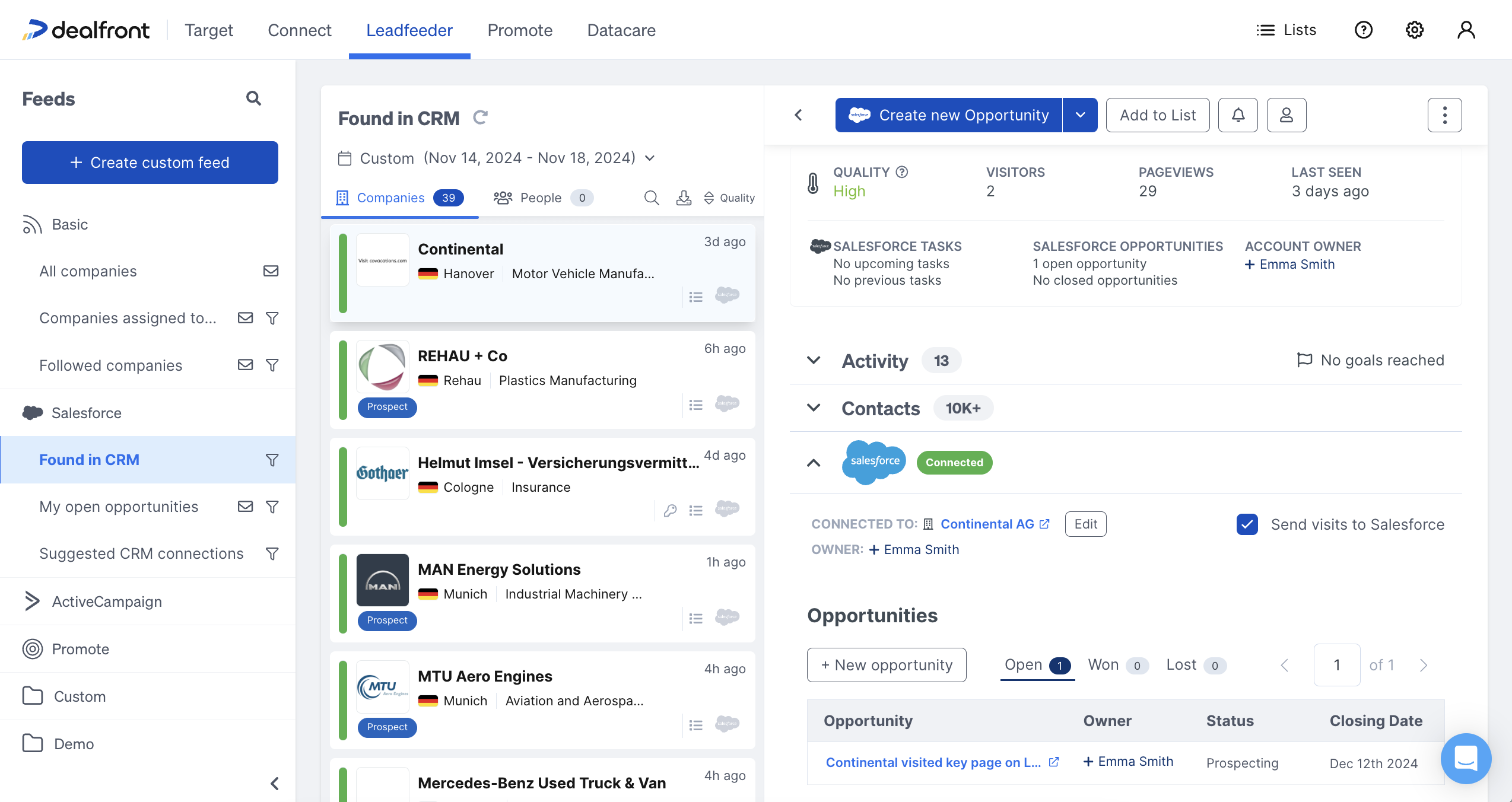 Leadfeeder CRM dashboard