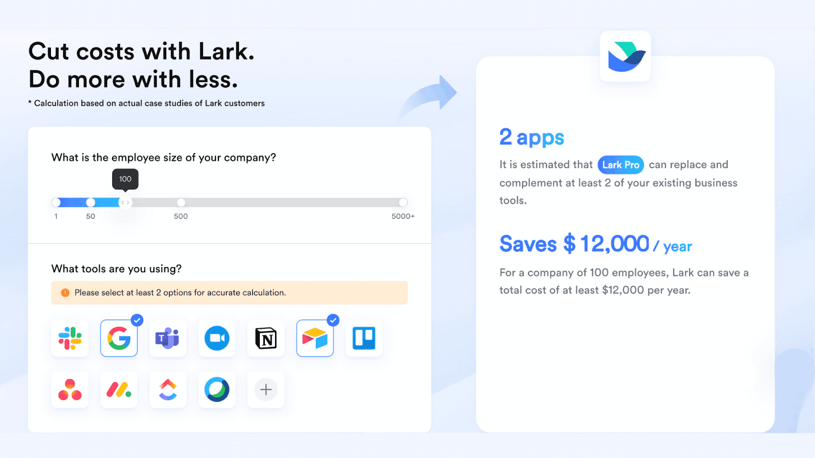 A screenshot of Lark's Savings Calculator