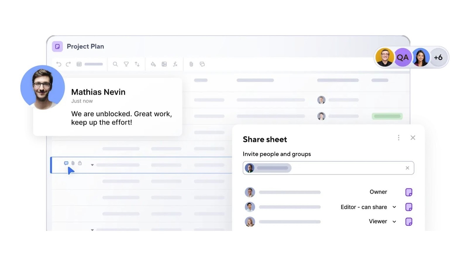 Smartsheet’s project plan collaboration and sharing interface