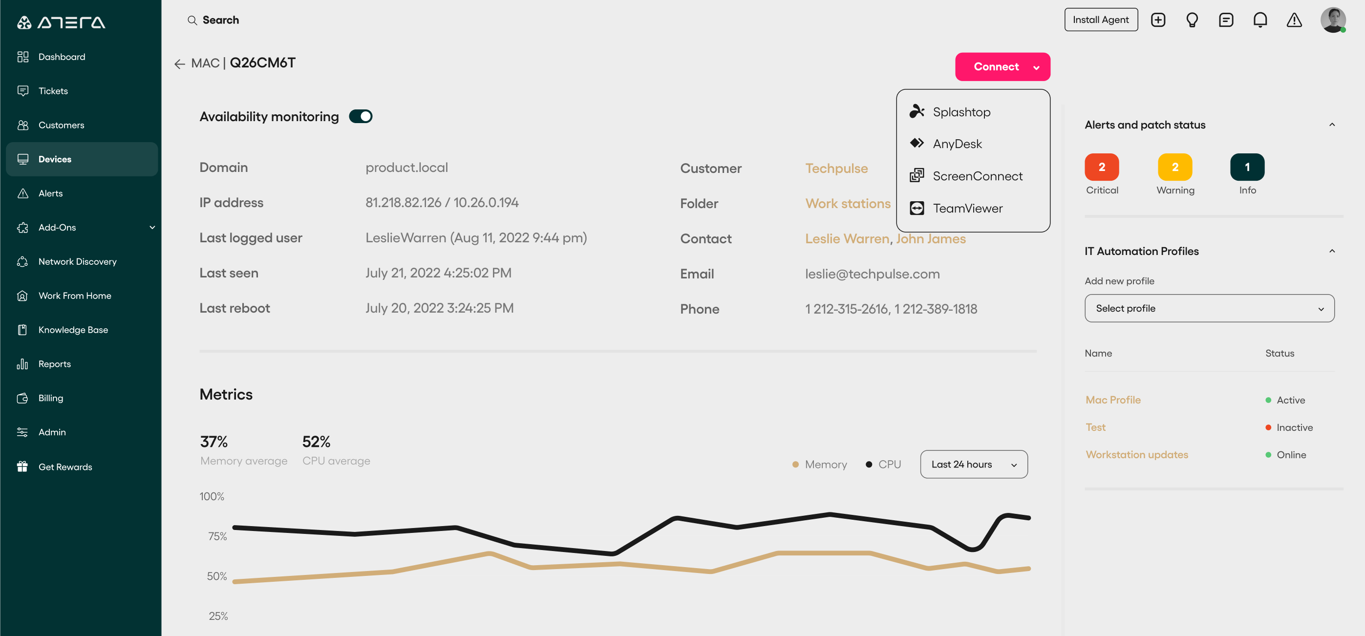 Atera is an all-in-one IT management software platform