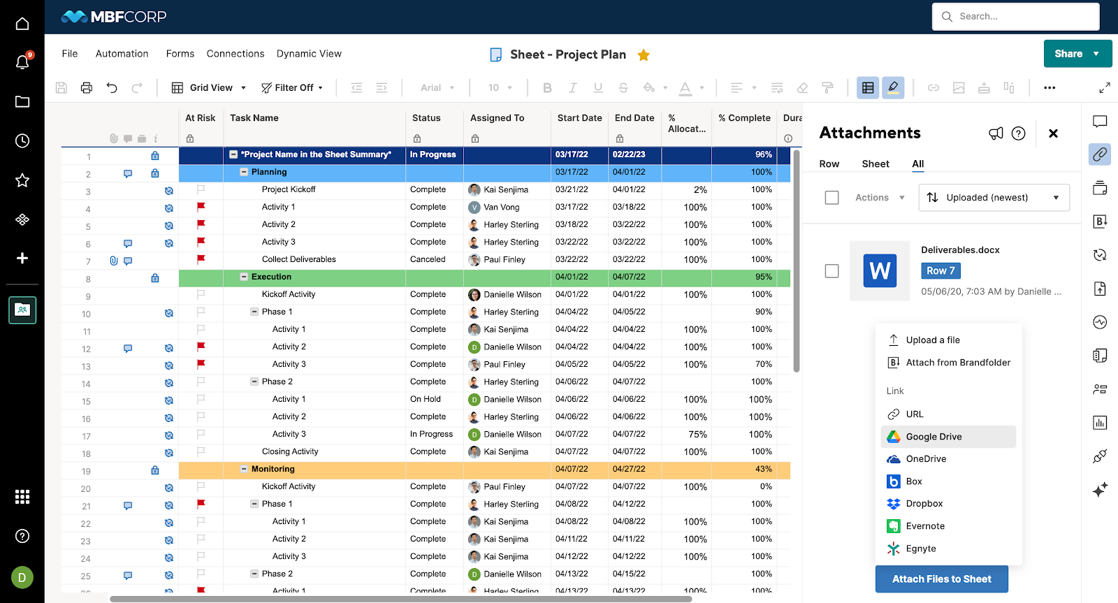 Interface of smartsheet