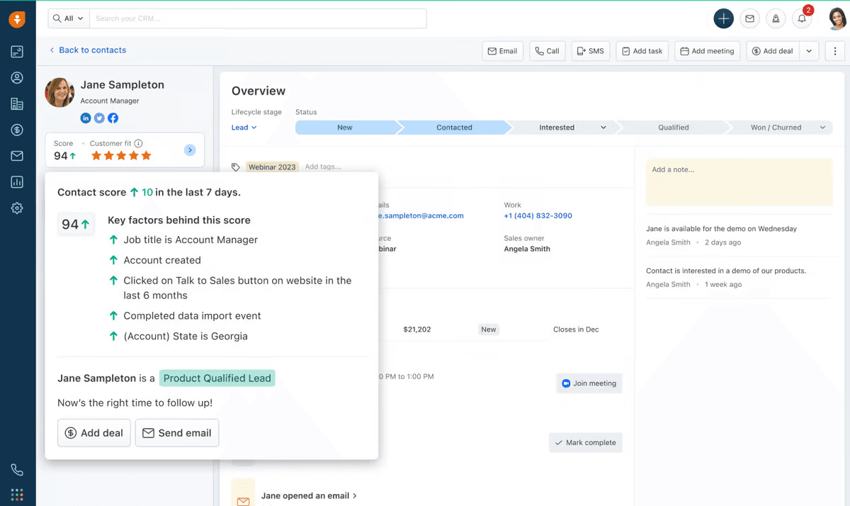The interface of Freshsales