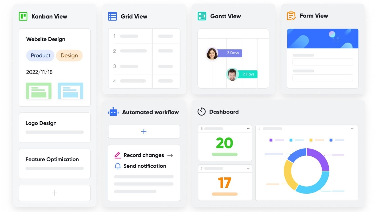 Lark Base's multiple views, dashboards, and automation tools
