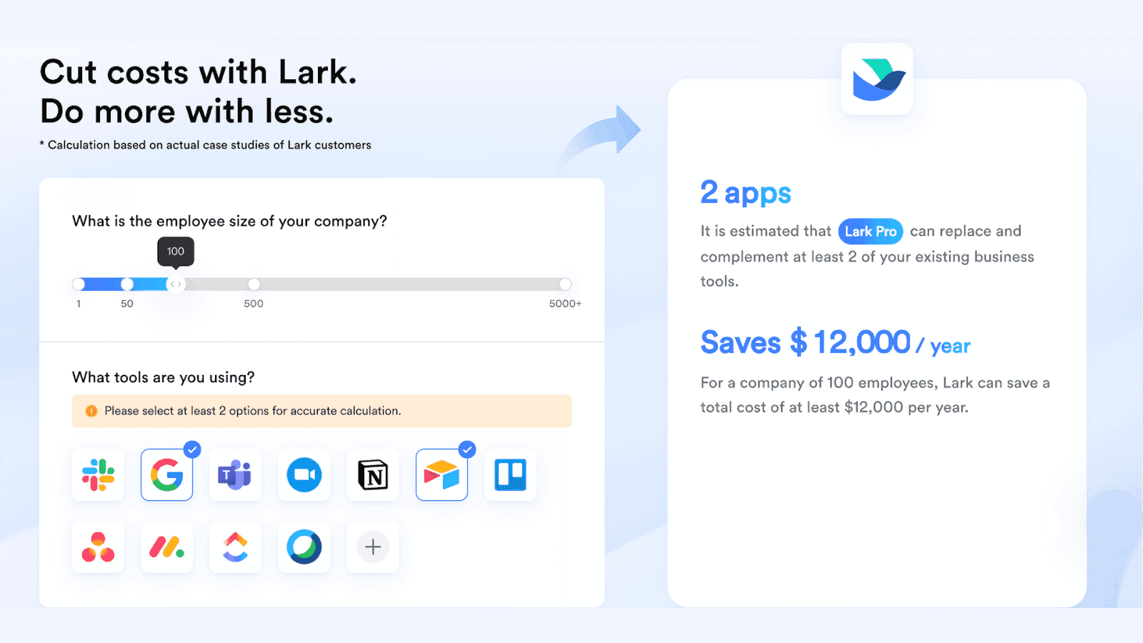 A screenshot of Lark's Savings Calculator