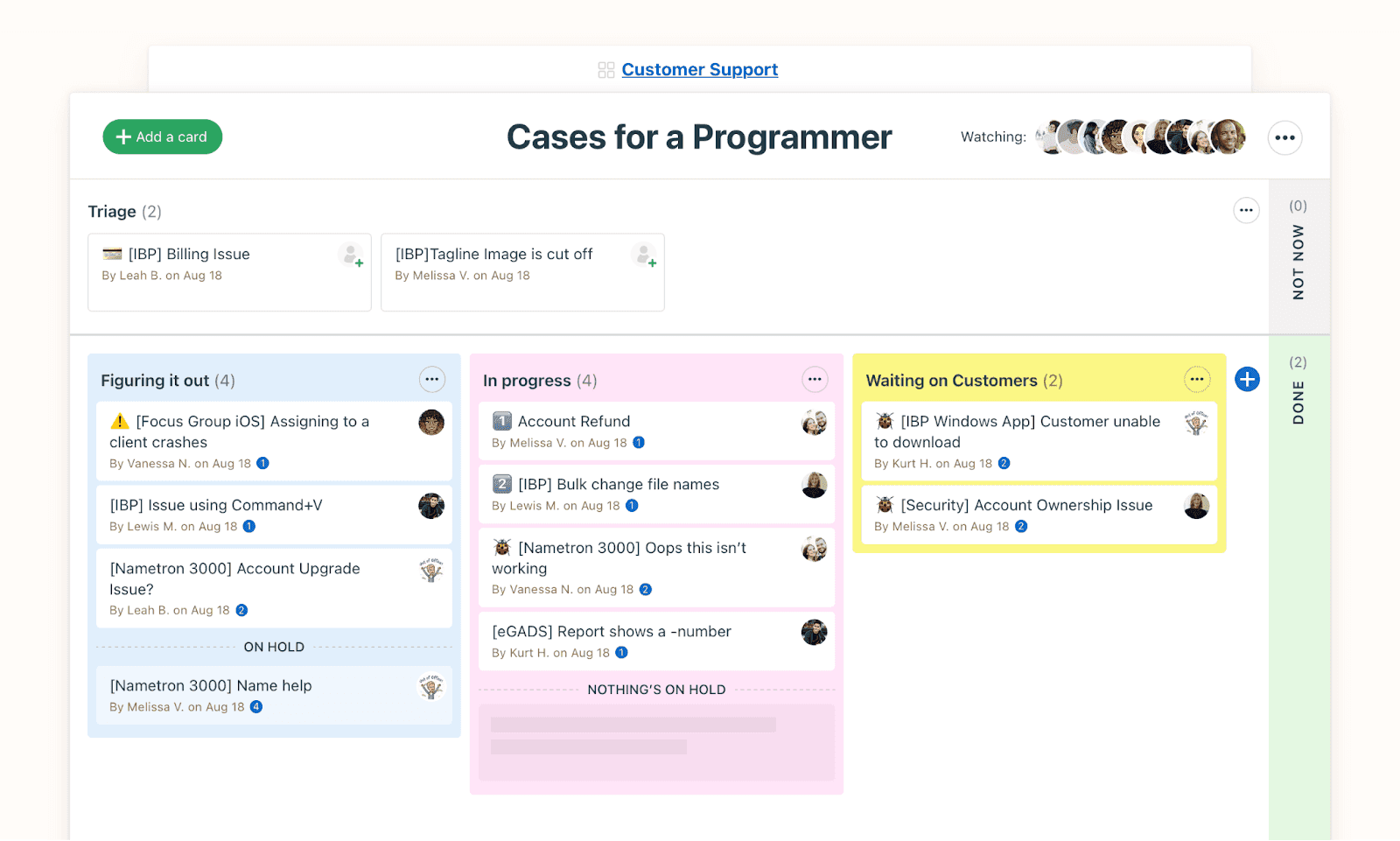 Basecamp interface displaying items that are in progress
