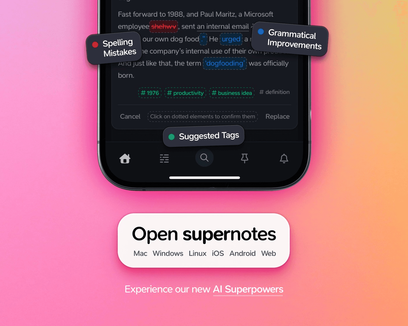 Supernote’s AI can fix spelling errors, provide tag suggestions, and improve grammar