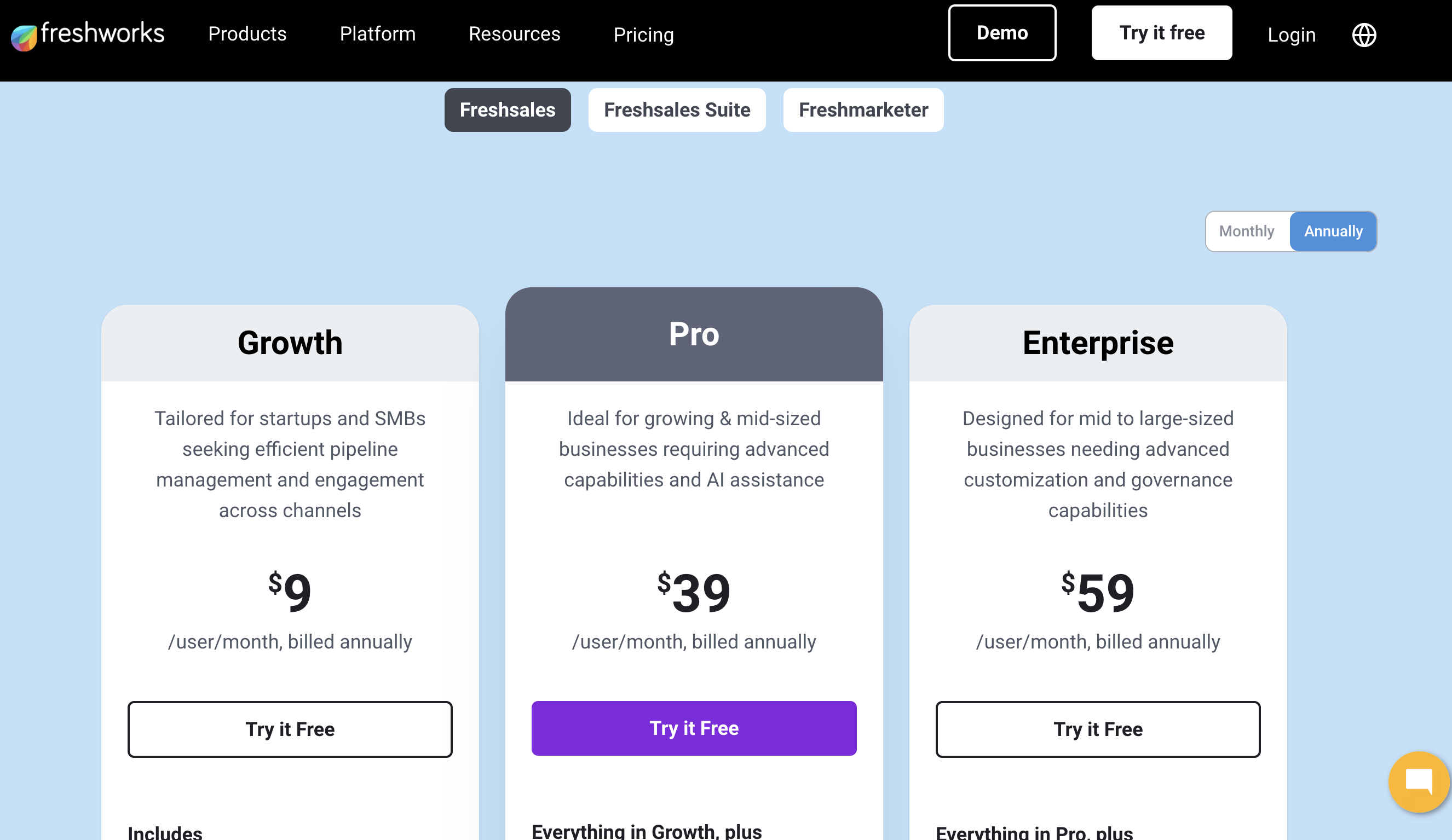 Freshsales CRM pricing