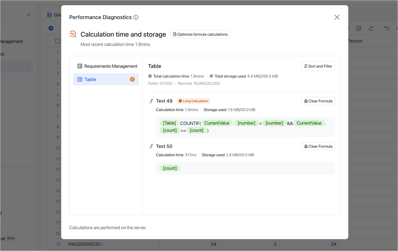 High-performance formulas with server-side computing