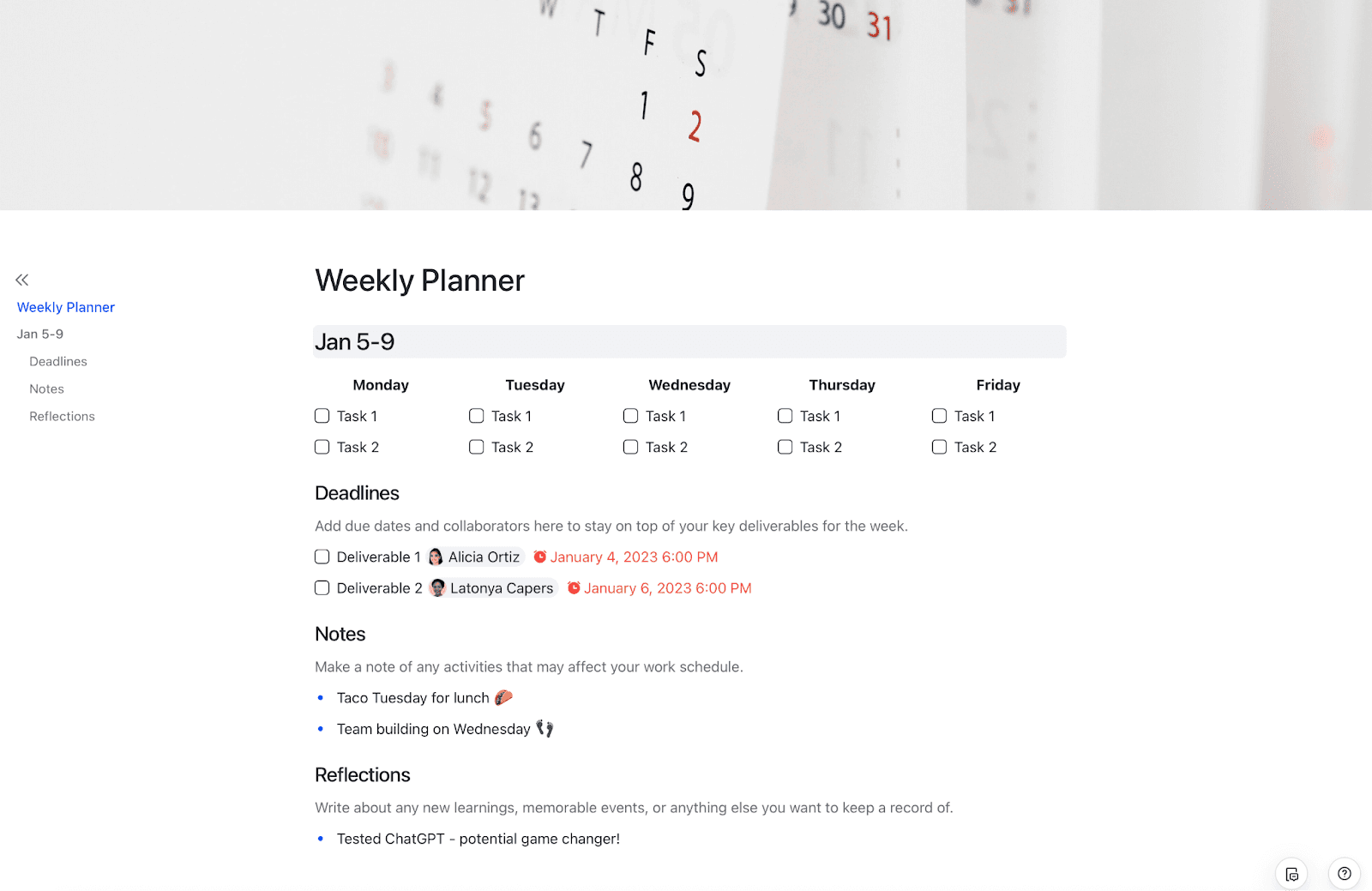 Lark Weekly Planner template