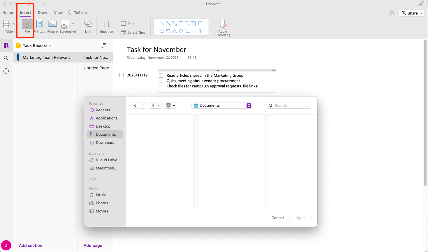 Combine OneNote and Word/Excel for document and data management