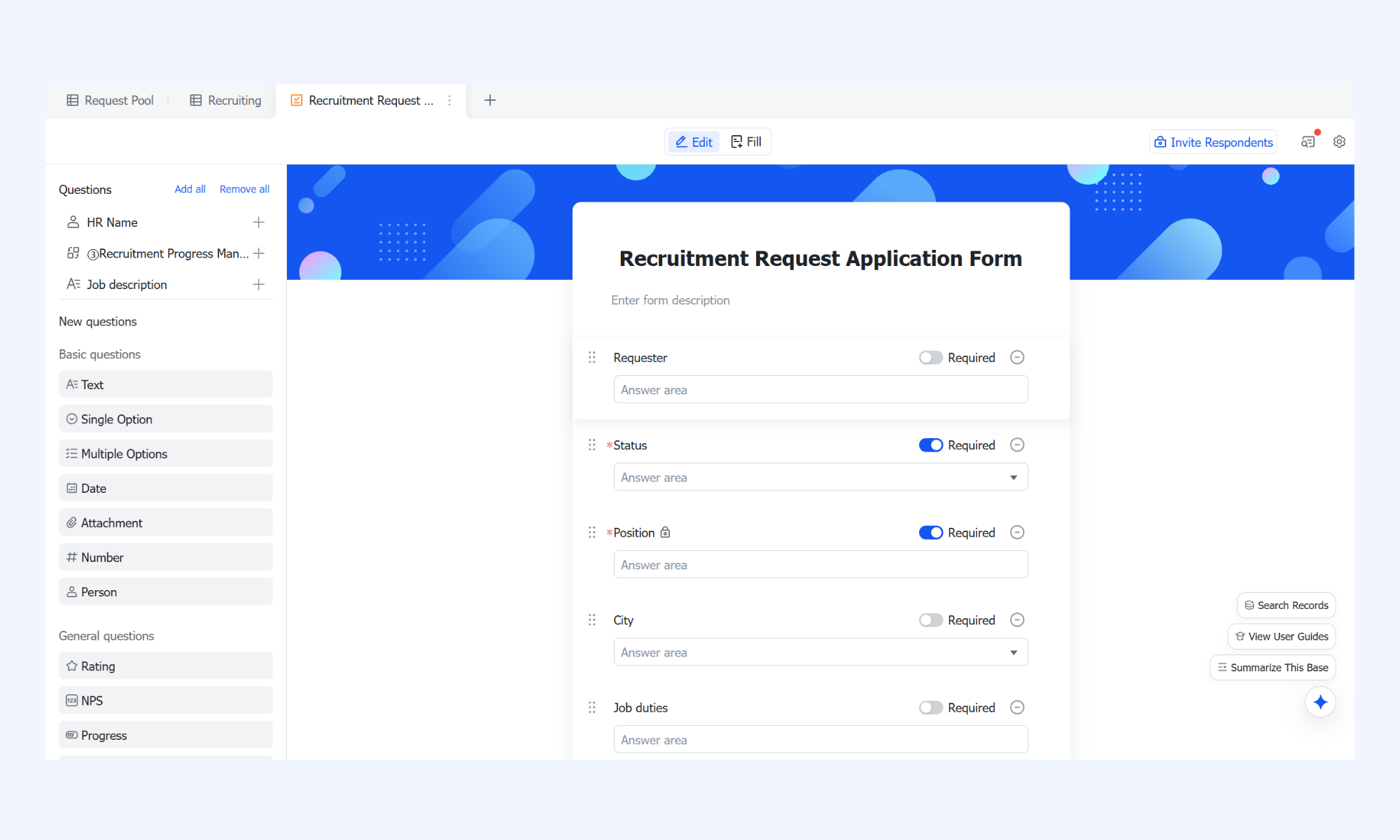 Lark Base supports a form view for data
