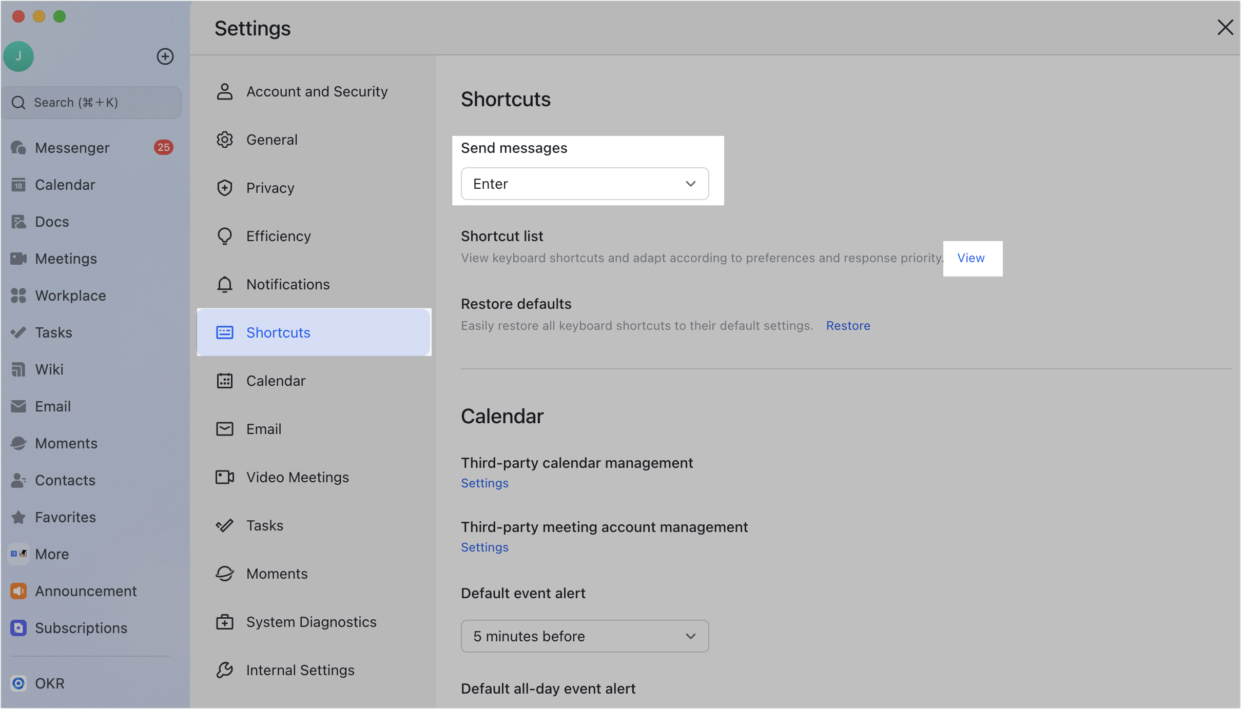 Use keyboard shortcuts in the Lark desktop app