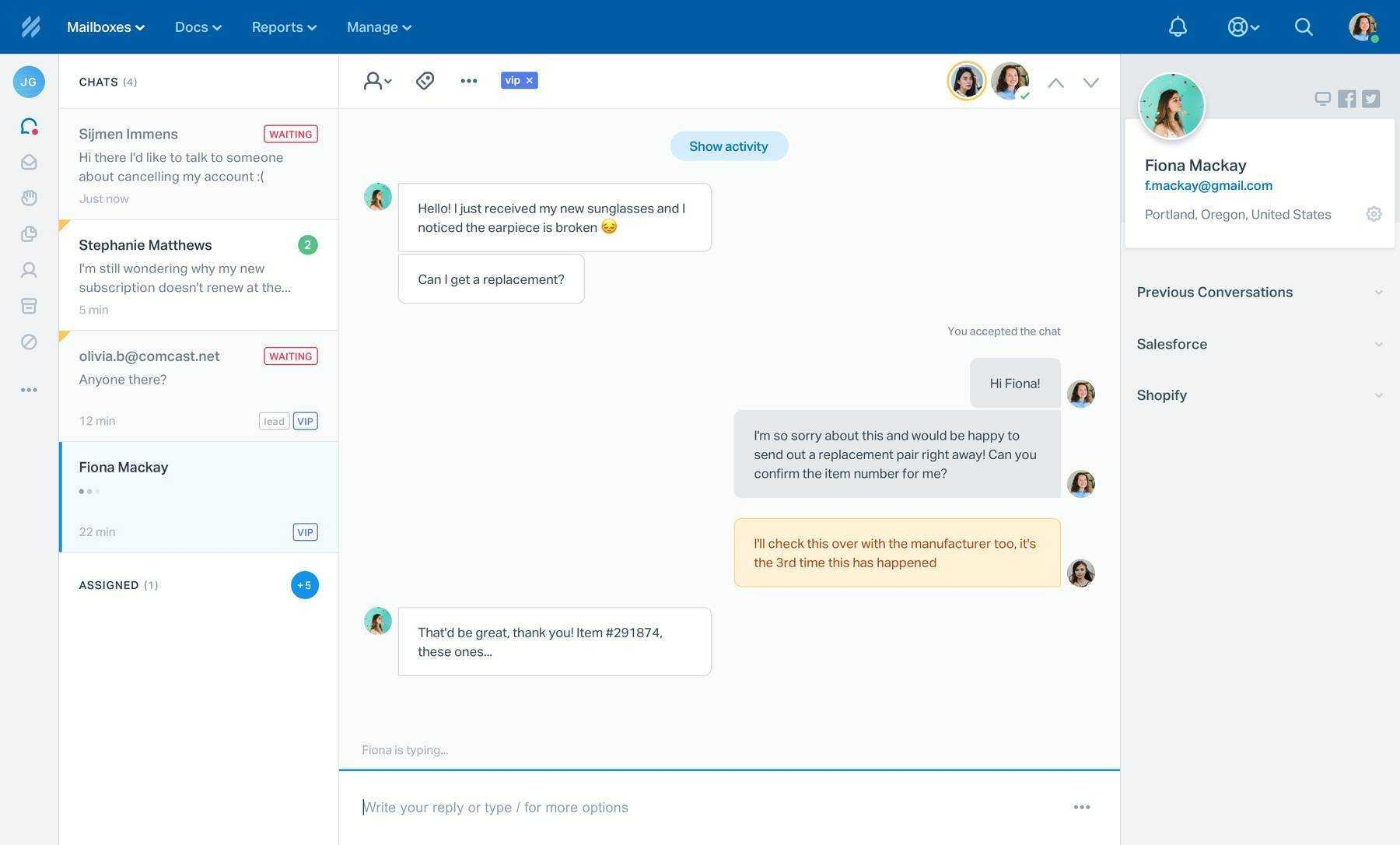 The interface of Help Scout