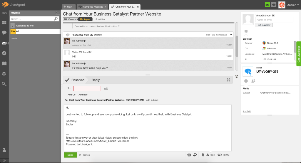 The interface of LiveAgent