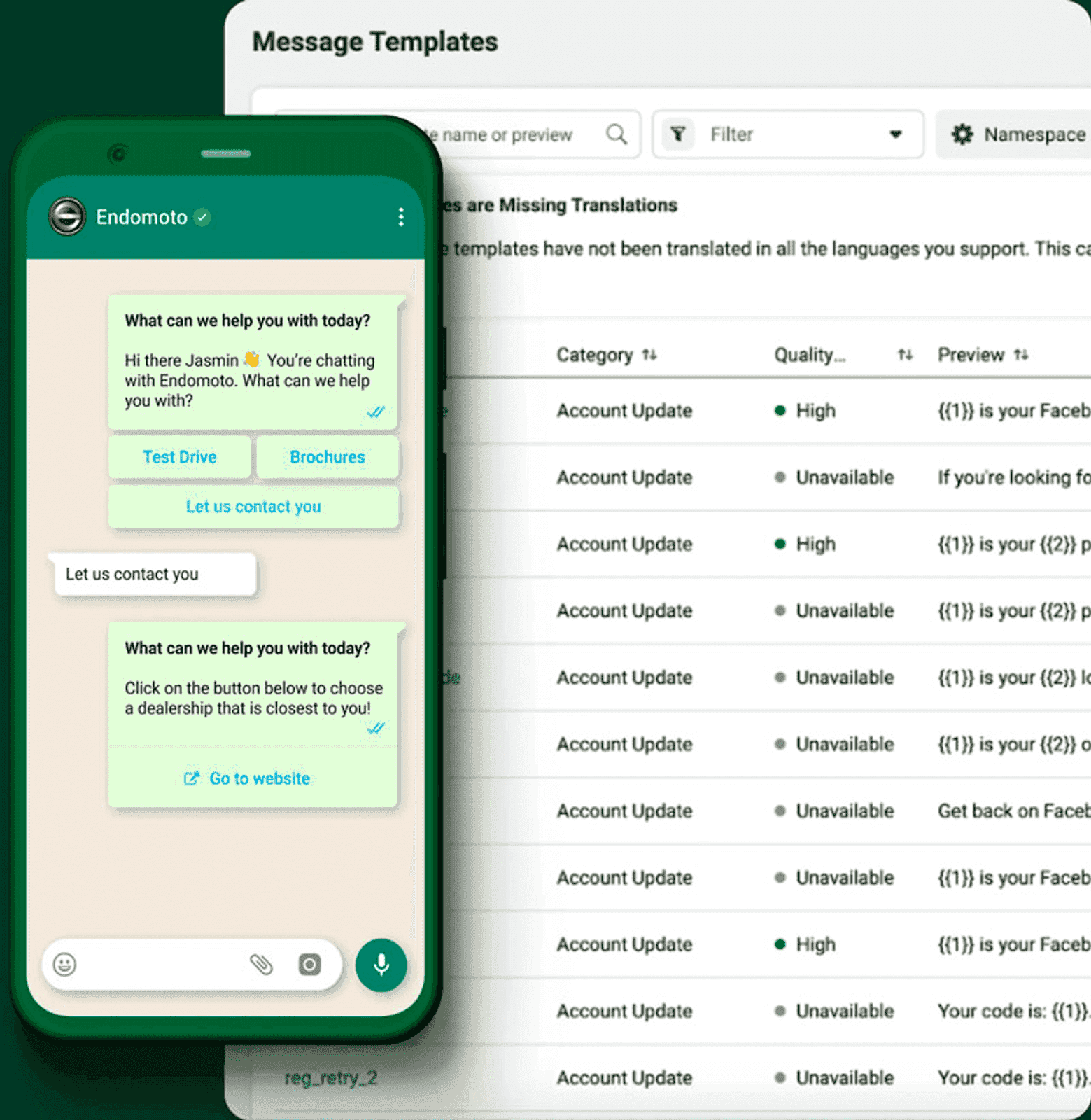 Mobile interface of WhatsApp Business 