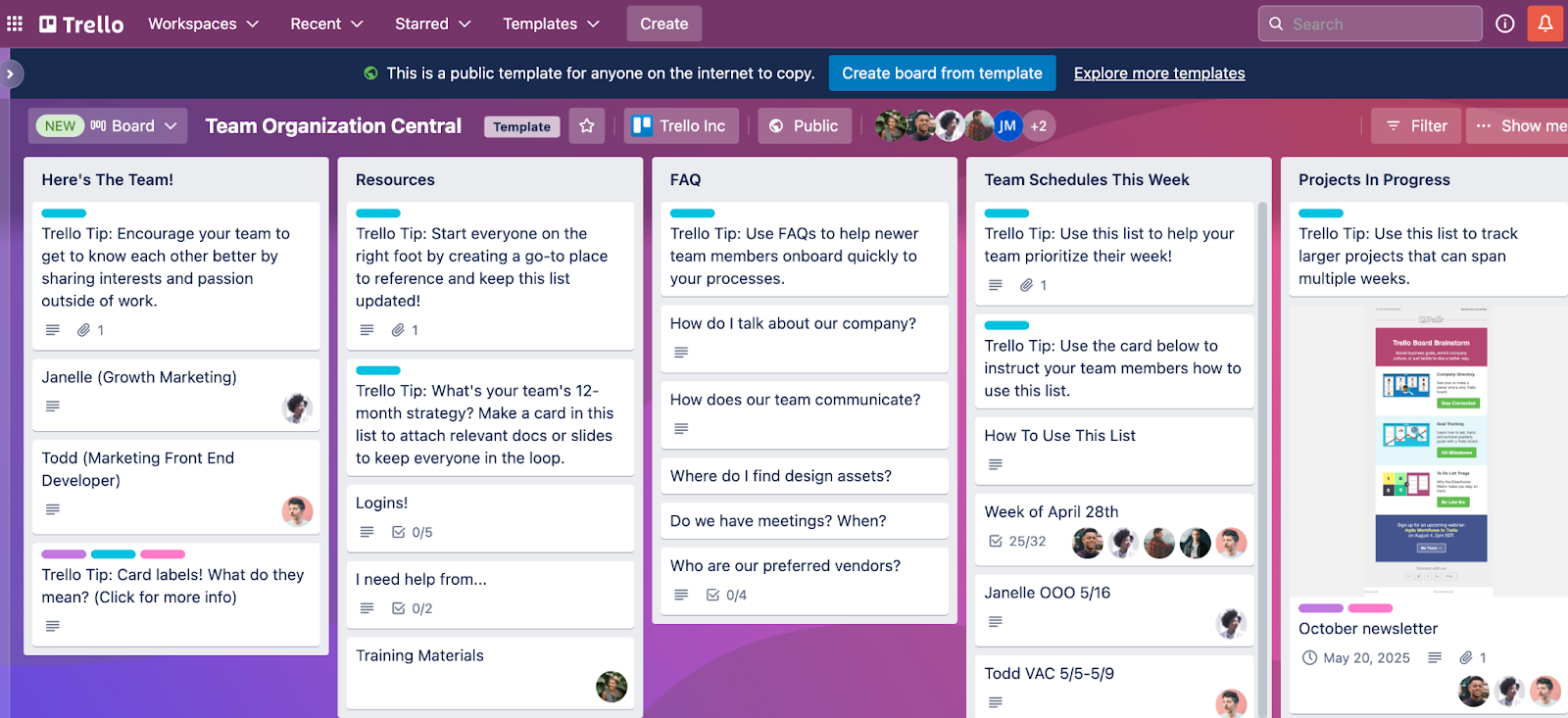 Trello tool for managing onboarding checklists
