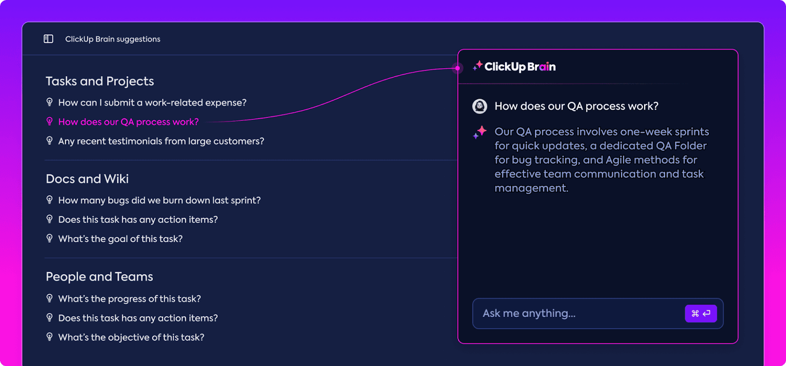 ClickUp Brain answering user queries