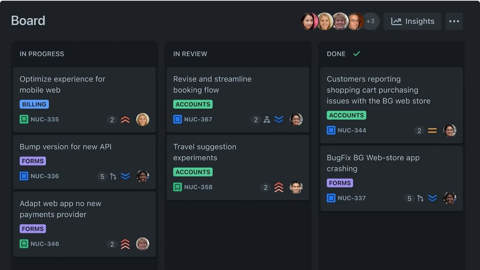 Jira's agile board for tracking bugs and tasks