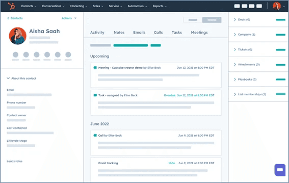 HubSpot's contact management page