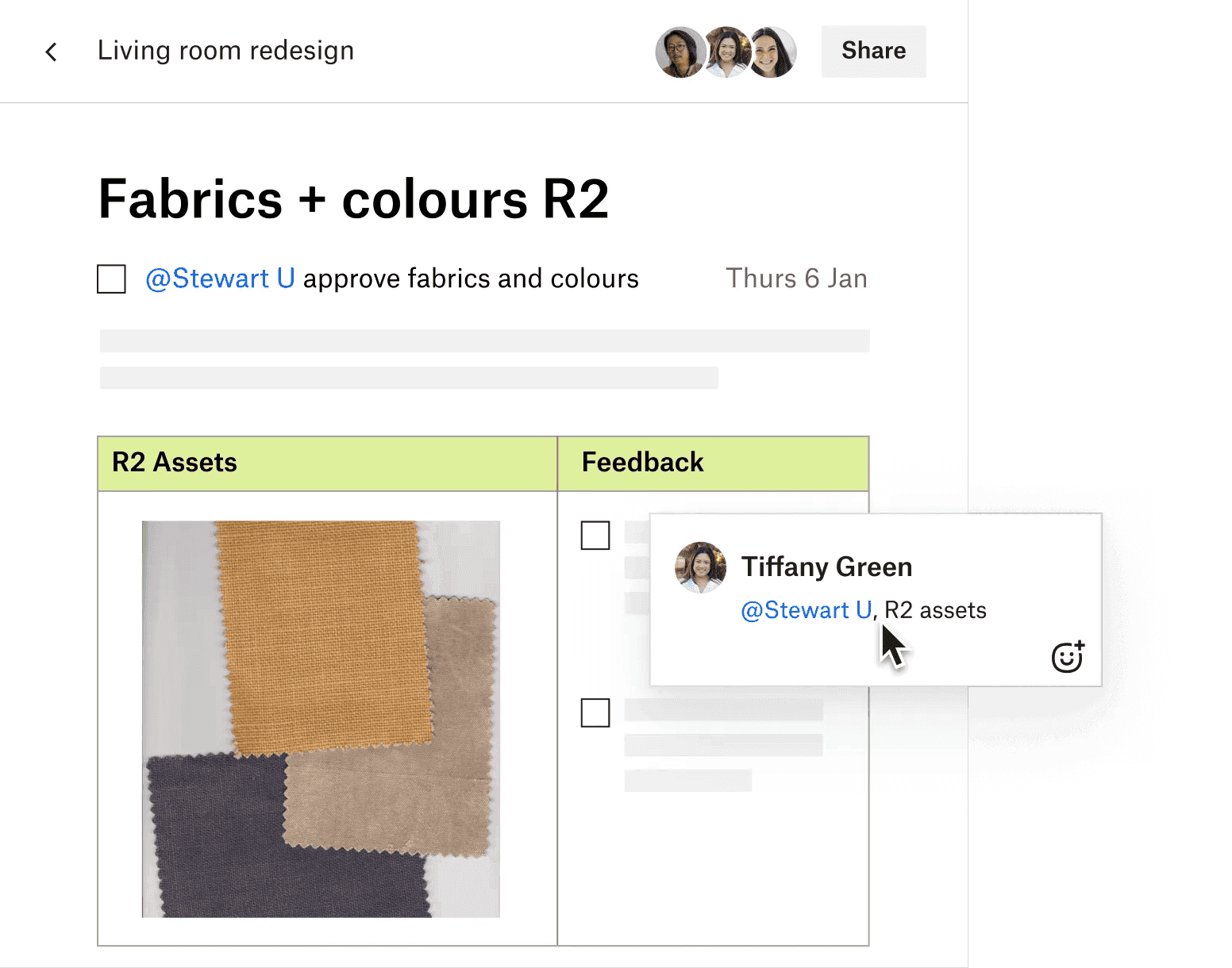 An image that shows Dropbox Paper’s real-time collaboration