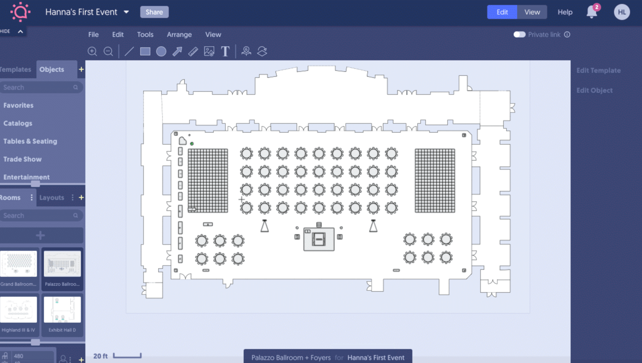 Social Tables tool for planning event layouts