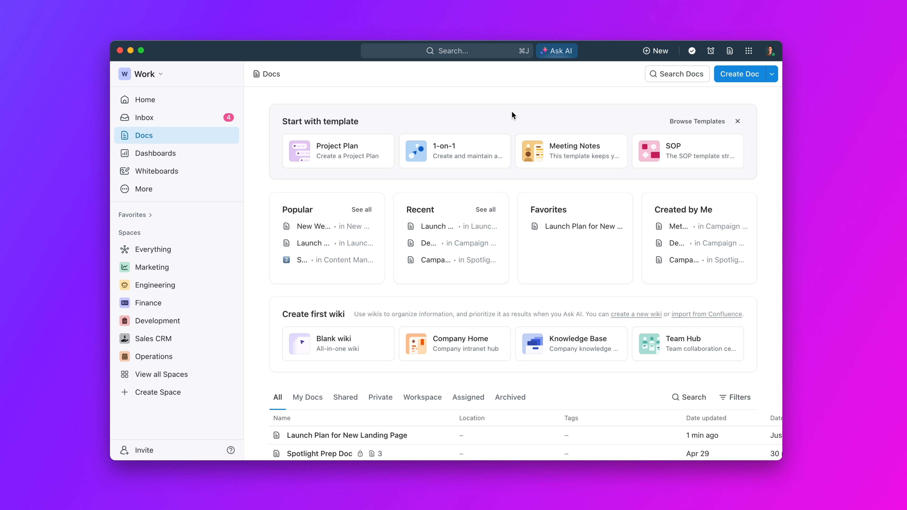 ClickUp dashboard to enhance productivity