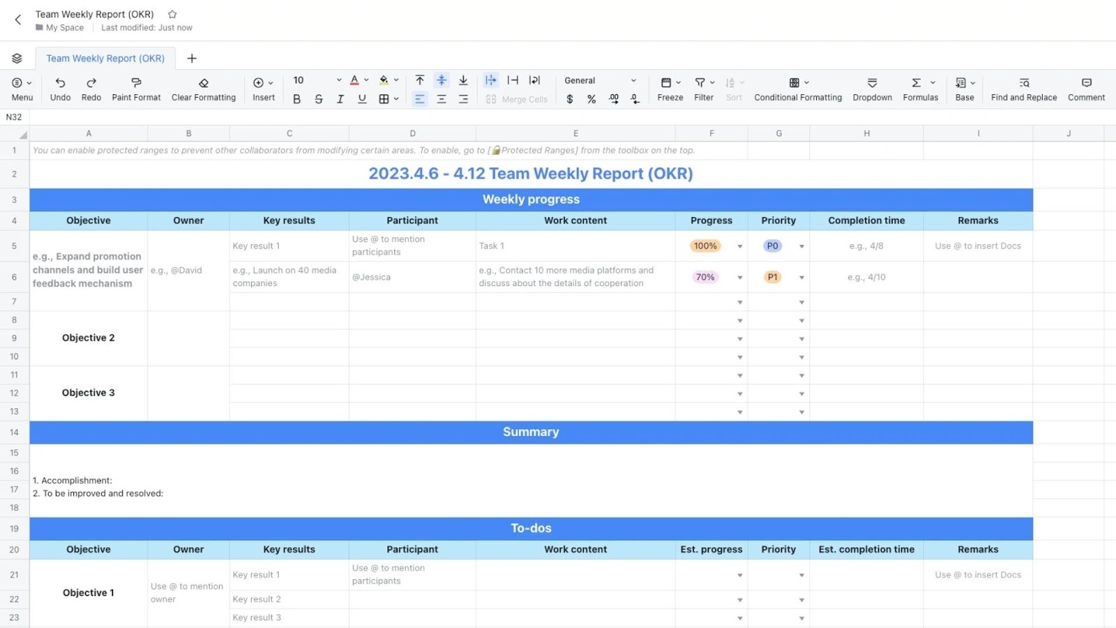 Lark Team Weekly Report (OKR) template