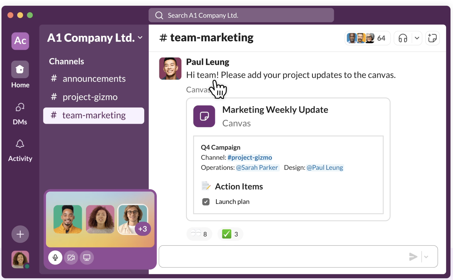 Slack supports project collaboration